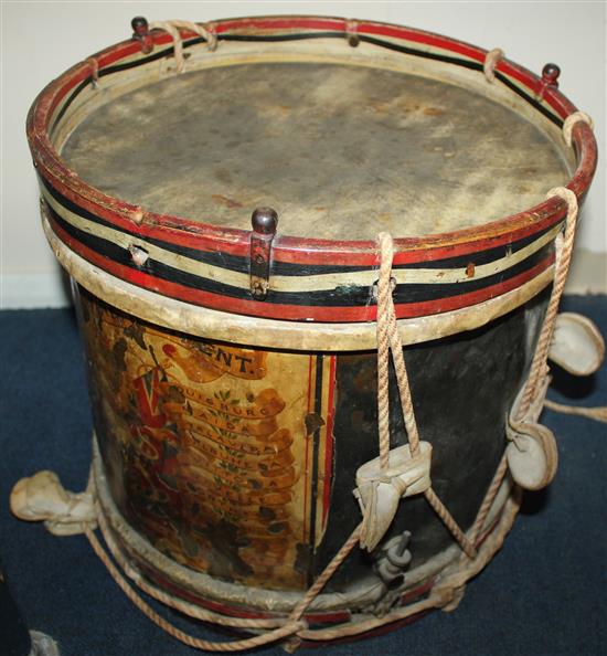 An early 20th century military brass drum for the Gloucestershire Regiment, 14.5in.